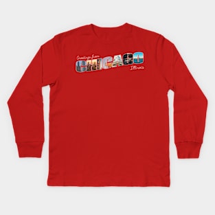 Greetings from Chicago in Illinois Vintage style retro souvenir Kids Long Sleeve T-Shirt